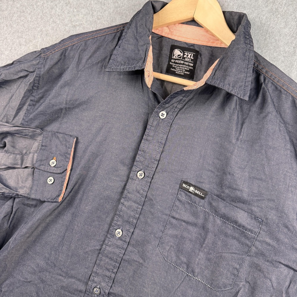 Taco Bell Button Down Shirt Mens 2XL Blue Long Sleeve Employee Uniform Workwear